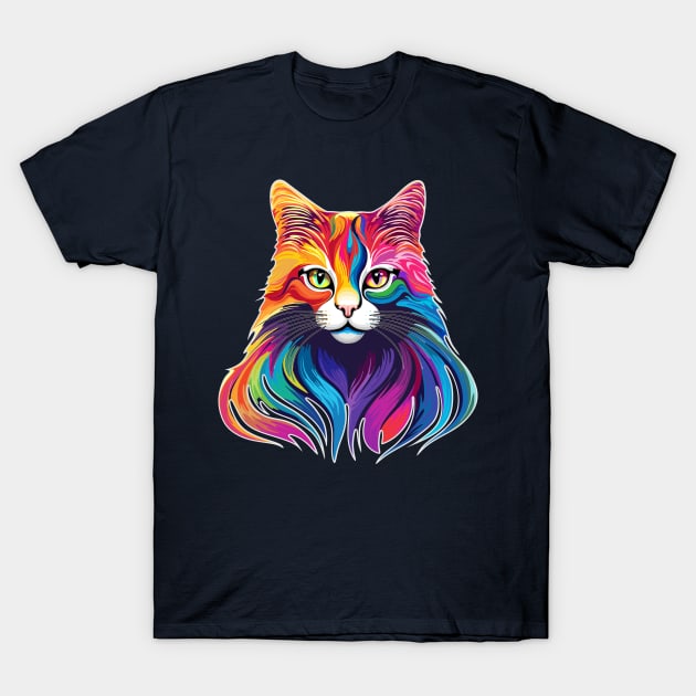 Cat Portrait Rainbow Colors T-Shirt by BluedarkArt